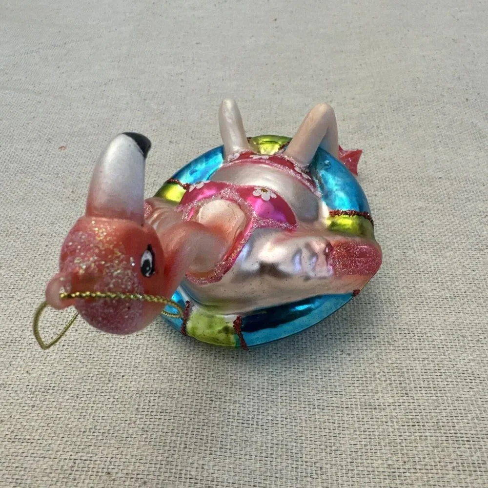 Flemingo Tubing Tube Xmas Blown Glass Ornament Bikini Float Life Saver Ring Pink